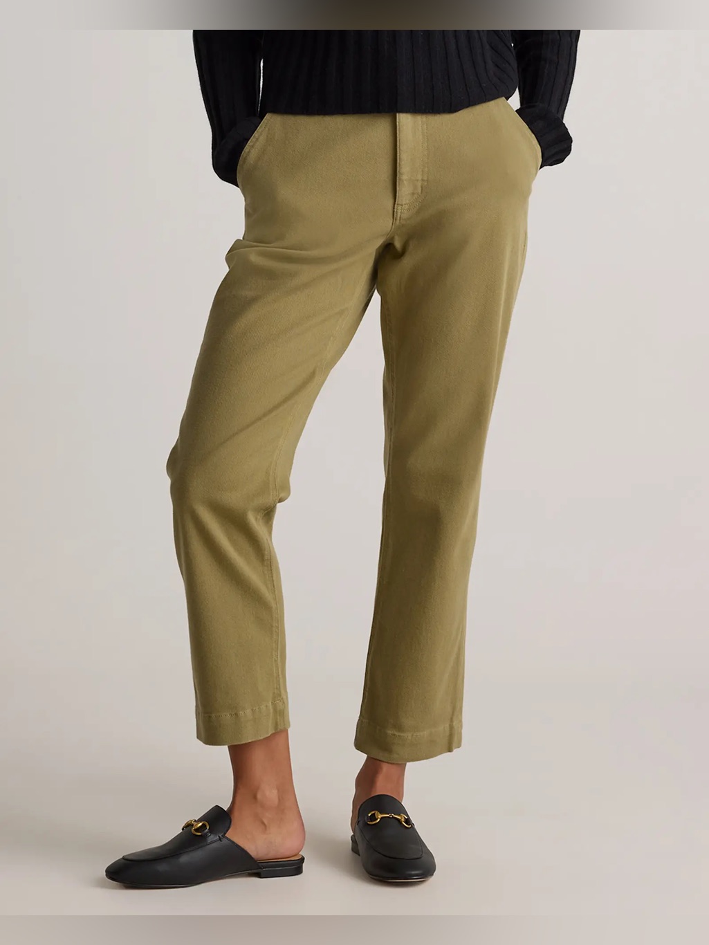 Quince Organic Stretch Cotton Twill Straight Leg Cropped Pants Olive Size 12